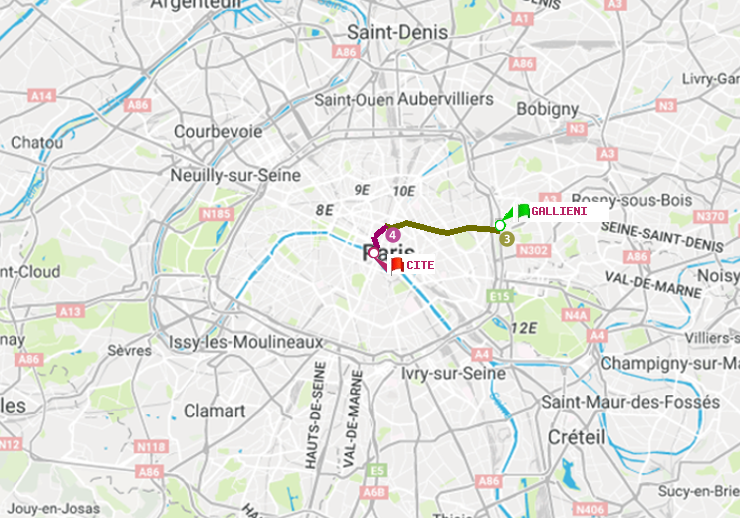 plan itinéraire ratp de Gallieni (Parc de Bagnolet) à Cité