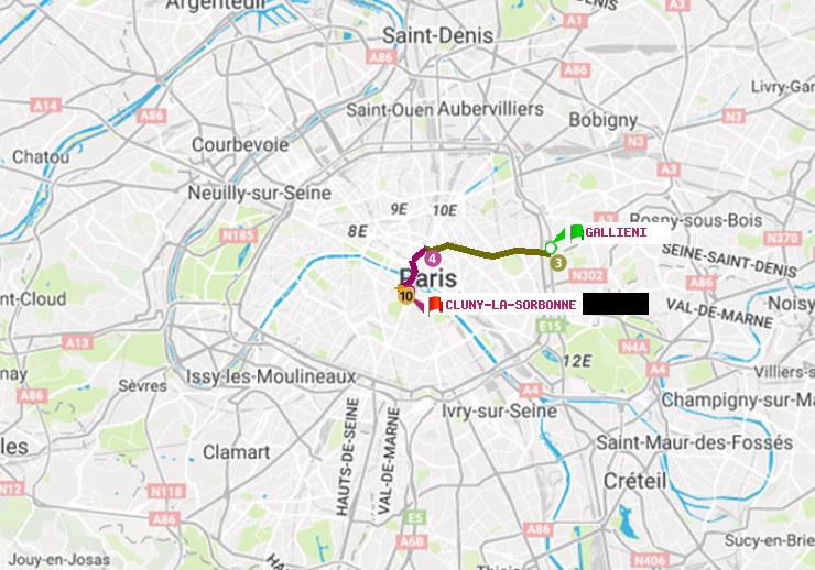 plan itinéraire ratp de Gallieni (Parc de Bagnolet) à Cluny-La Sorbonne