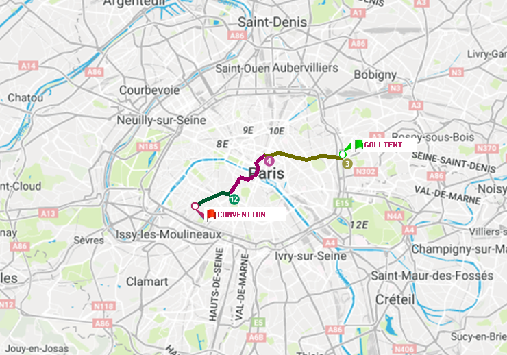 plan itinéraire ratp de Gallieni (Parc de Bagnolet) à Convention