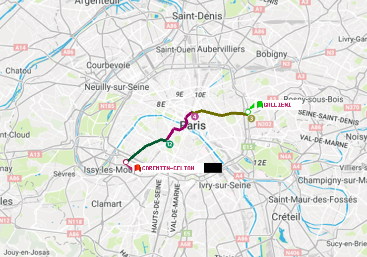plan itinéraire ratp de Gallieni (Parc de Bagnolet) à Corentin-Celton