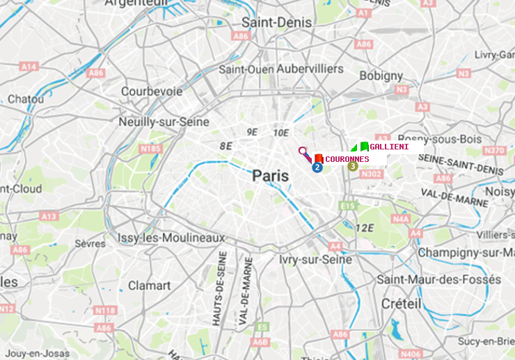 plan itinéraire ratp de Gallieni (Parc de Bagnolet) à Couronnes