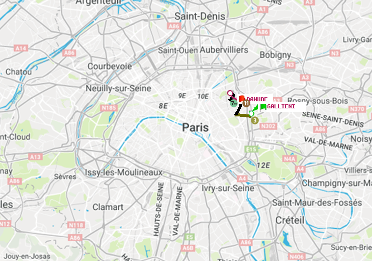 plan itinéraire ratp de Gallieni (Parc de Bagnolet) à Danube