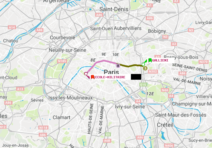 plan itinéraire ratp de Gallieni (Parc de Bagnolet) à Ecole Militaire