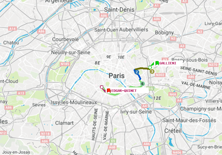 plan itinéraire ratp de Gallieni (Parc de Bagnolet) à Edgar-Quinet