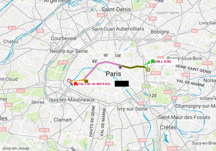 plan itinéraire ratp de Gallieni (Parc de Bagnolet) à Eglise d