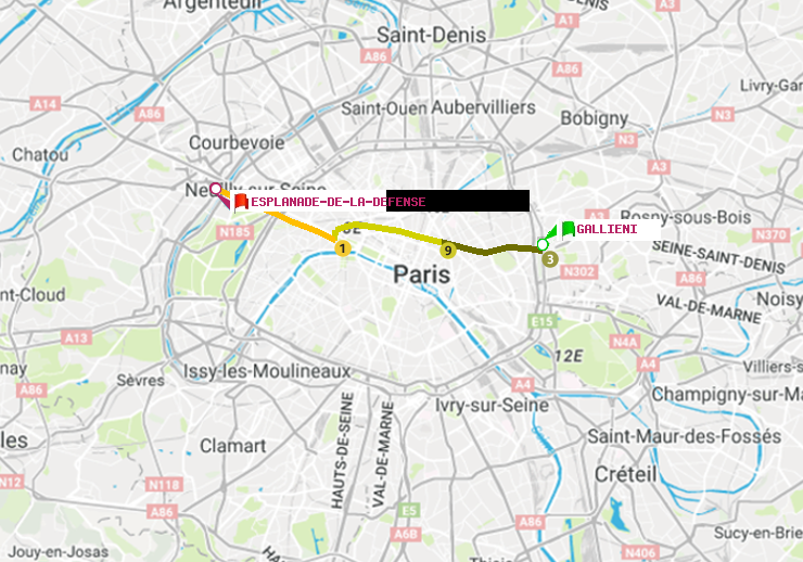 plan itinéraire ratp de Gallieni (Parc de Bagnolet) à Esplanade de la Défense
