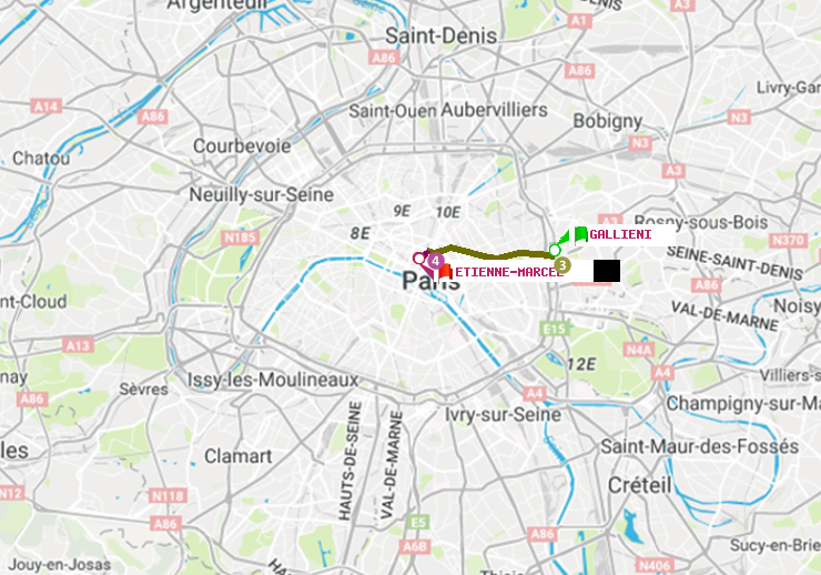 plan itinéraire ratp de Gallieni (Parc de Bagnolet) à Etienne Marcel