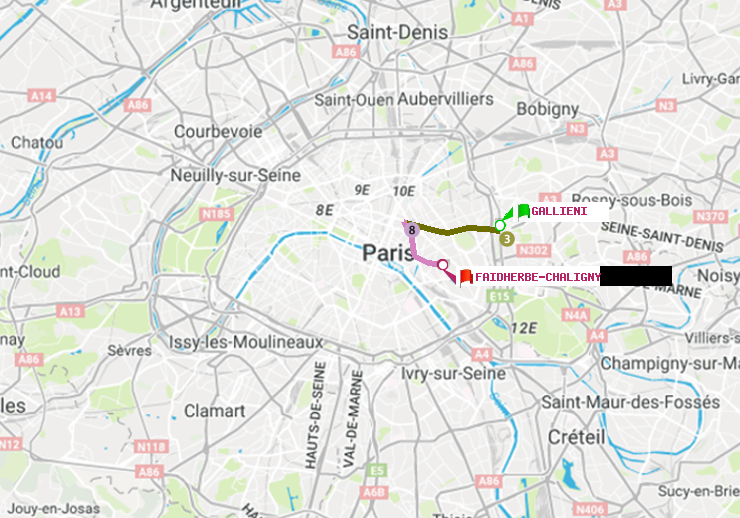 plan itinéraire ratp de Gallieni (Parc de Bagnolet) à Faidherbe-Chaligny