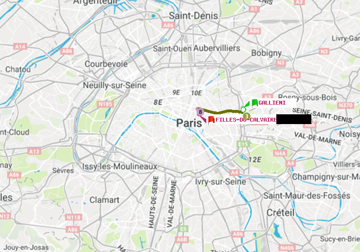 plan itinéraire ratp de Gallieni (Parc de Bagnolet) à Filles du Calvaire