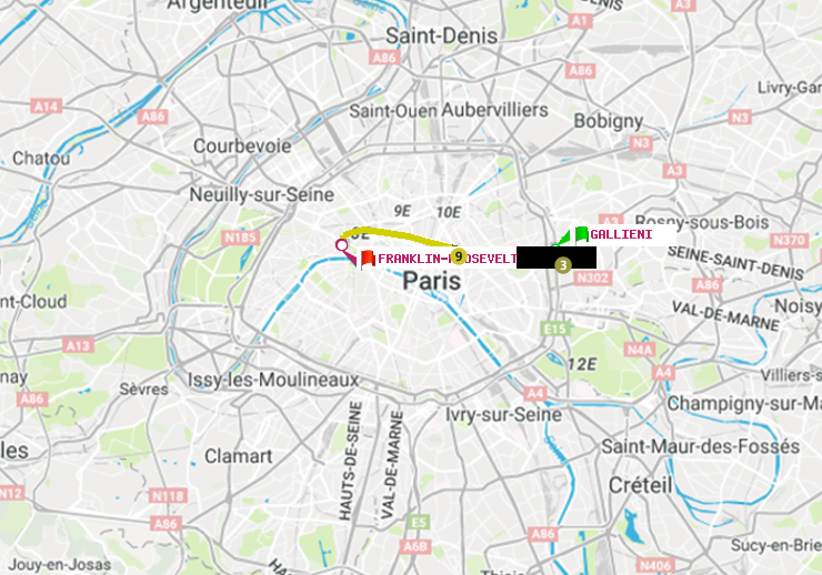 plan itinéraire ratp de Gallieni (Parc de Bagnolet) à Franklin-Roosevelt