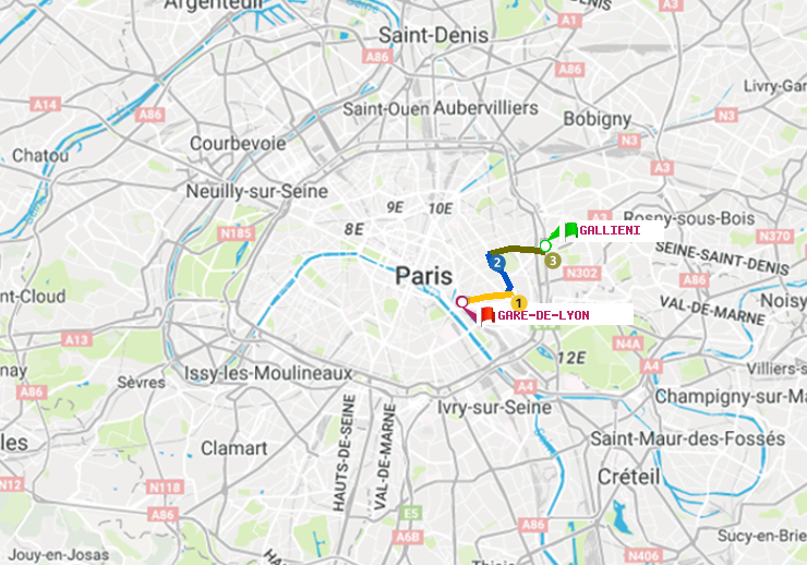 plan itinéraire ratp de Gallieni (Parc de Bagnolet) à Gare de Lyon