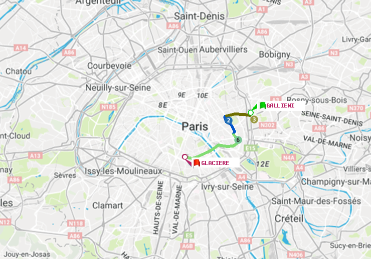 plan itinéraire ratp de Gallieni (Parc de Bagnolet) à Glacière