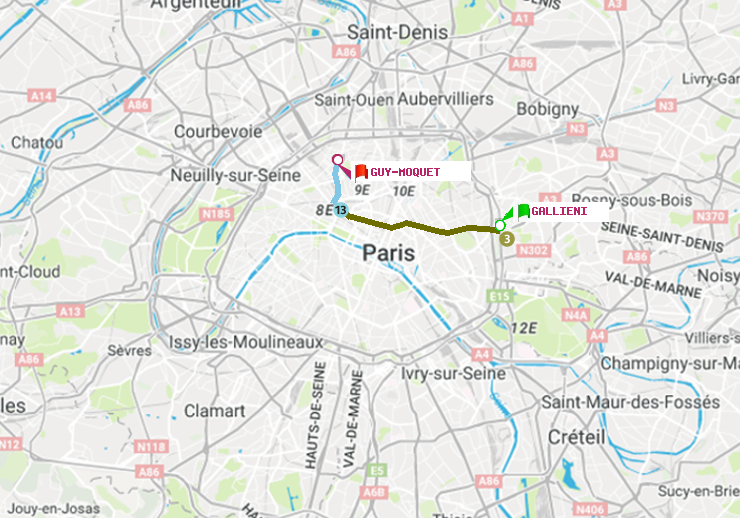 plan itinéraire ratp de Gallieni (Parc de Bagnolet) à Guy-Môquet