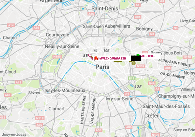 plan itinéraire ratp de Gallieni (Parc de Bagnolet) à Havre-Caumartin