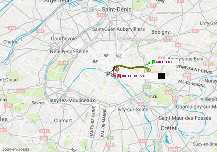 plan itinéraire ratp de Gallieni (Parc de Bagnolet) à Hôtel de Ville