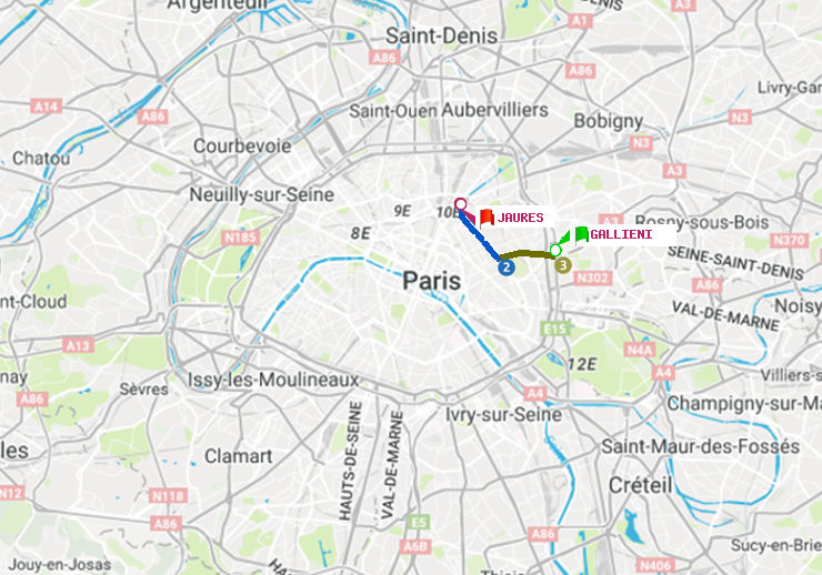 plan itinéraire ratp de Gallieni (Parc de Bagnolet) à Jaurès