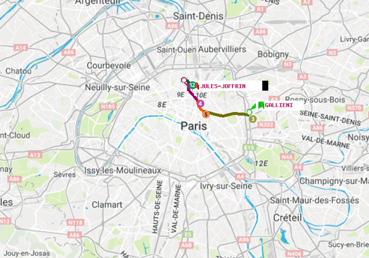 plan itinéraire ratp de Gallieni (Parc de Bagnolet) à Jules Joffrin