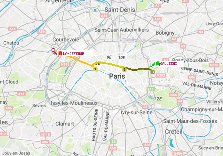 plan itinéraire ratp de Gallieni (Parc de Bagnolet) à La Défense (Grande Arche)
