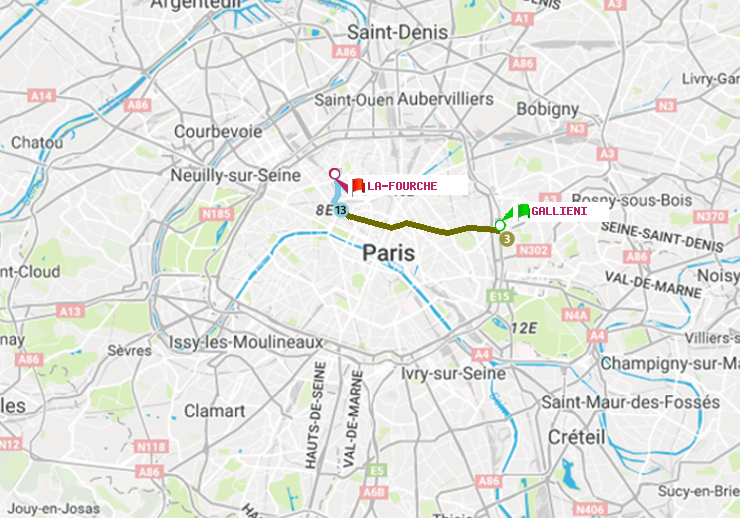 plan itinéraire ratp de Gallieni (Parc de Bagnolet) à La Fourche