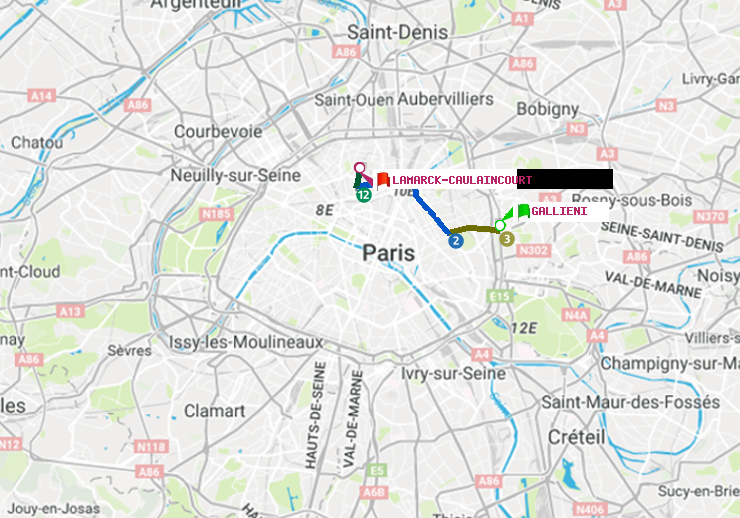plan itinéraire ratp de Gallieni (Parc de Bagnolet) à Lamarck-Caulaincourt