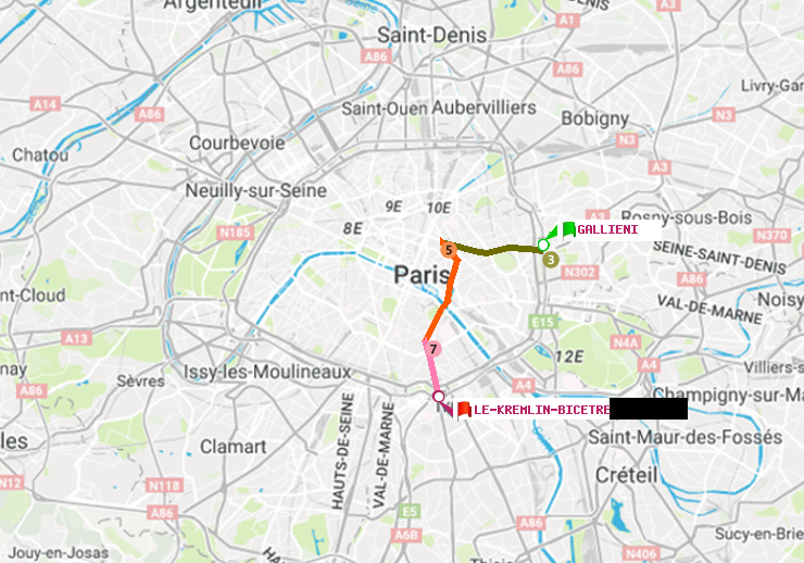 plan itinéraire ratp de Gallieni (Parc de Bagnolet) à Le Kremlin-Bicêtre