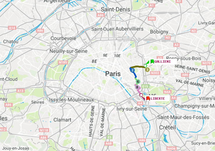 plan itinéraire ratp de Gallieni (Parc de Bagnolet) à Liberté