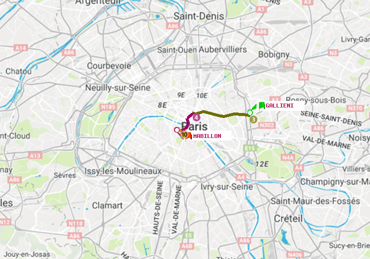 plan itinéraire ratp de Gallieni (Parc de Bagnolet) à Mabillon