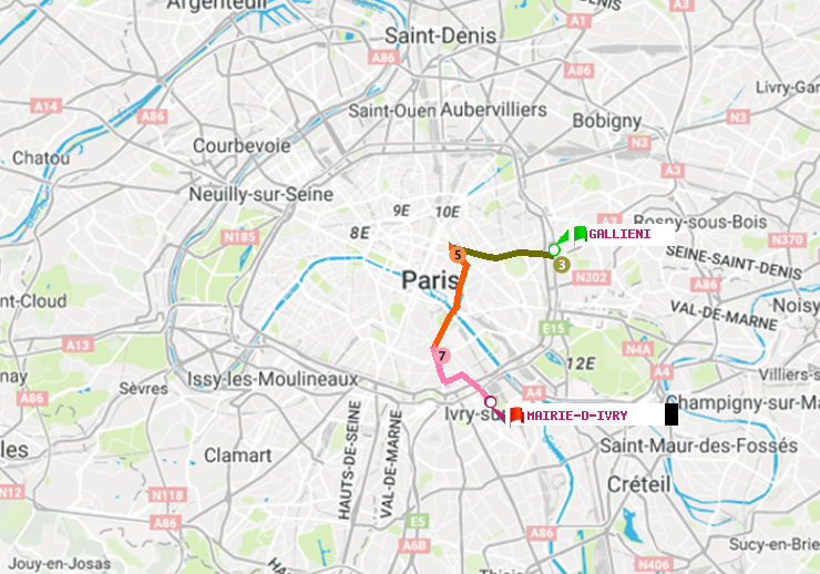 plan itinéraire ratp de Gallieni (Parc de Bagnolet) à Mairie d