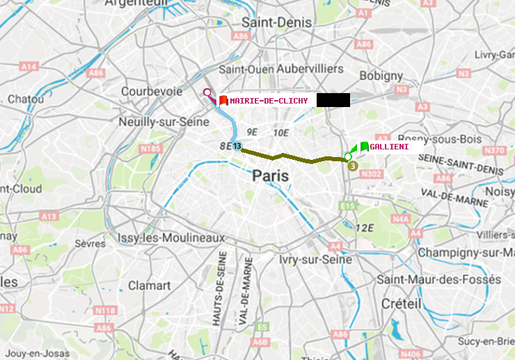 plan itinéraire ratp de Gallieni (Parc de Bagnolet) à Mairie de Clichy