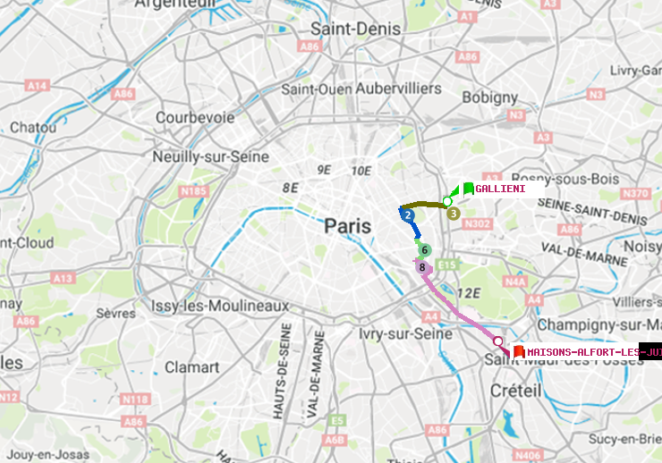 plan itinéraire ratp de Gallieni (Parc de Bagnolet) à Maisons-Alfort-Les Juilliottes