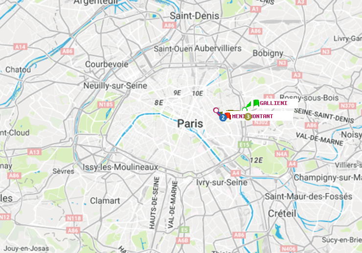 plan itinéraire ratp de Gallieni (Parc de Bagnolet) à Ménilmontant