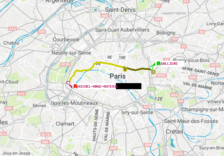 plan itinéraire ratp de Gallieni (Parc de Bagnolet) à Michel-Ange-Auteuil
