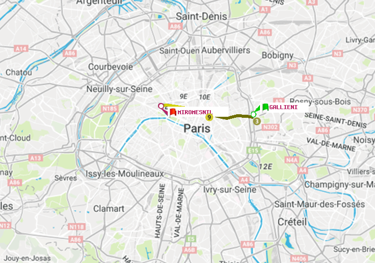 plan itinéraire ratp de Gallieni (Parc de Bagnolet) à Miromesnil