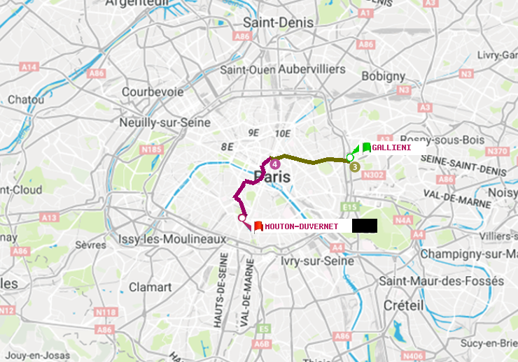 plan itinéraire ratp de Gallieni (Parc de Bagnolet) à Mouton-Duvernet