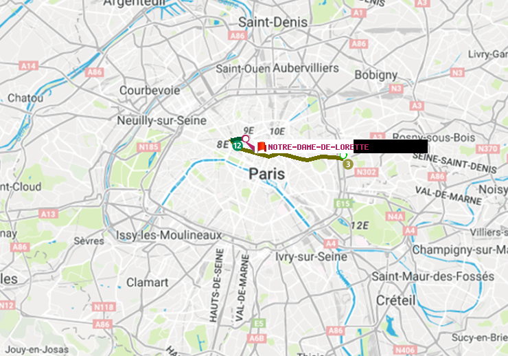 plan itinéraire ratp de Gallieni (Parc de Bagnolet) à Notre-Dame de Lorette