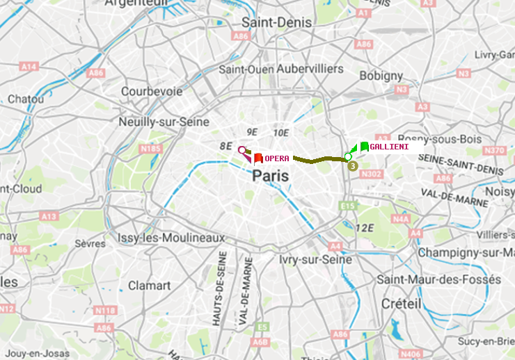 plan itinéraire ratp de Gallieni (Parc de Bagnolet) à Opéra