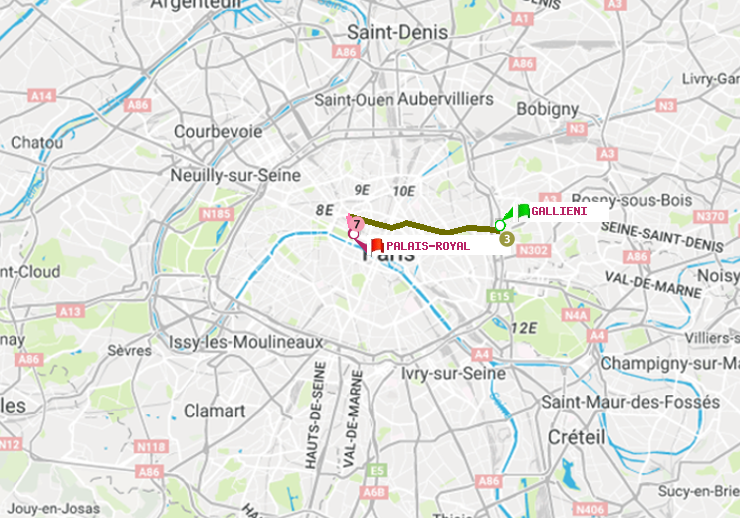 plan itinéraire ratp de Gallieni (Parc de Bagnolet) à Palais-Royal (Musée du Louvre)
