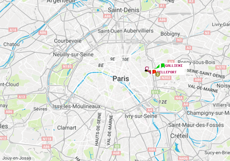 plan itinéraire ratp de Gallieni (Parc de Bagnolet) à Pelleport