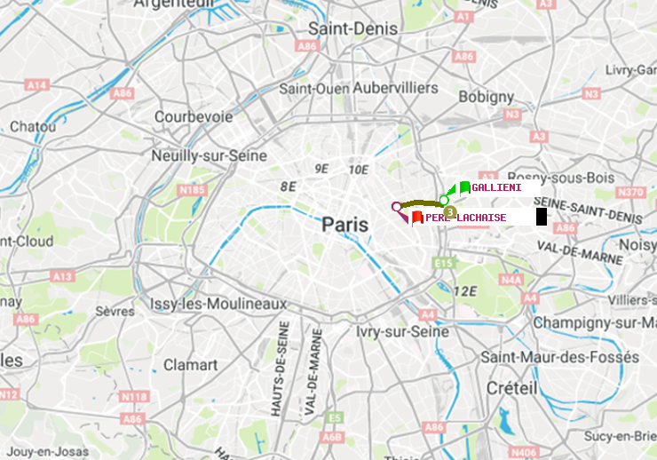 plan itinéraire ratp de Gallieni (Parc de Bagnolet) à Père-Lachaise