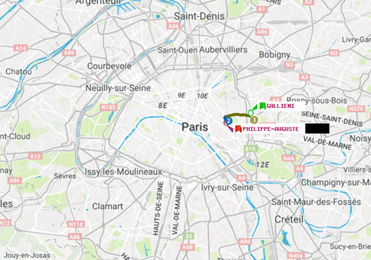 plan itinéraire ratp de Gallieni (Parc de Bagnolet) à Philippe Auguste