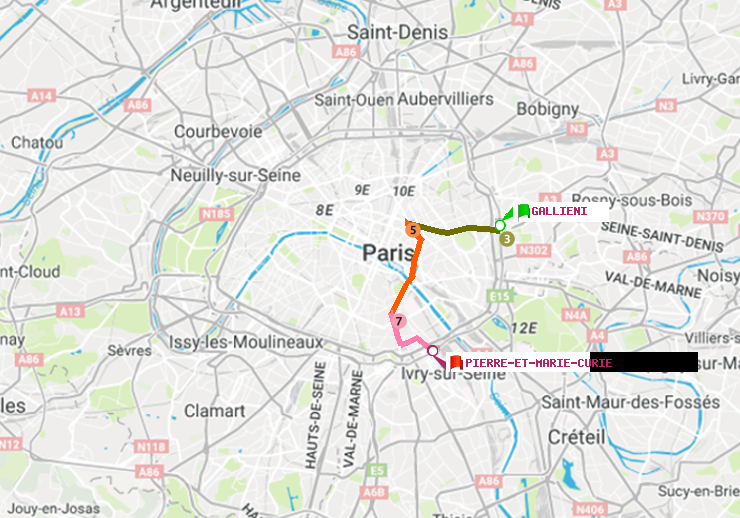 plan itinéraire ratp de Gallieni (Parc de Bagnolet) à Pierre et Marie Curie