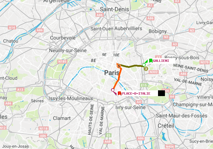 plan itinéraire ratp de Gallieni (Parc de Bagnolet) à Place d