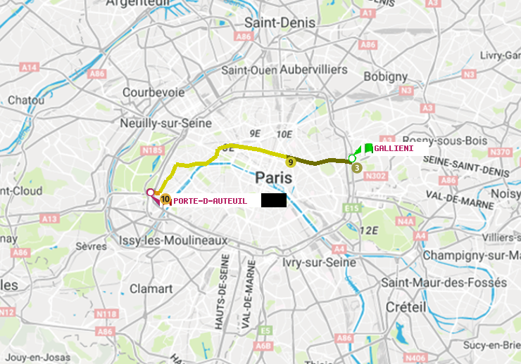 plan itinéraire ratp de Gallieni (Parc de Bagnolet) à Porte d