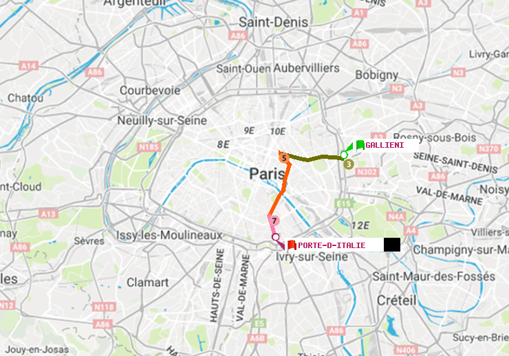 plan itinéraire ratp de Gallieni (Parc de Bagnolet) à Porte d
