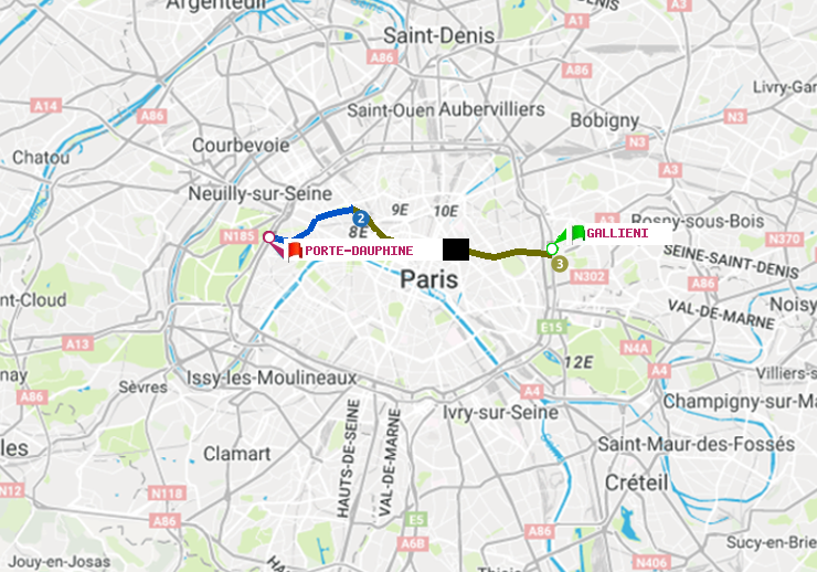 plan itinéraire ratp de Gallieni (Parc de Bagnolet) à Porte Dauphine (Maréchal de Lattre de Tassigny)