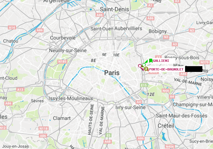 plan itinéraire ratp de Gallieni (Parc de Bagnolet) à Porte de Bagnolet