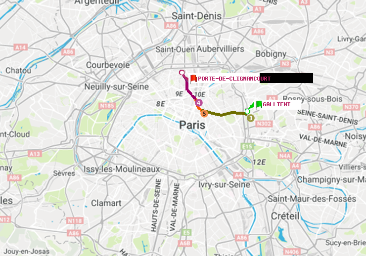 plan itinéraire ratp de Gallieni (Parc de Bagnolet) à Porte de Clignancourt