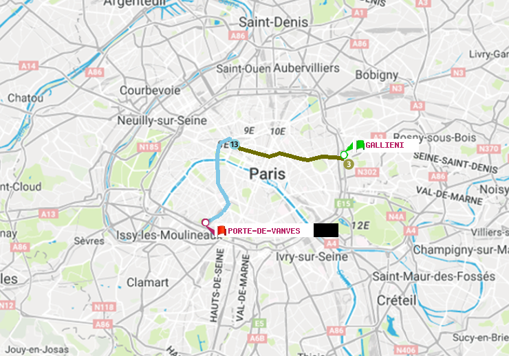 plan itinéraire ratp de Gallieni (Parc de Bagnolet) à Porte de Vanves