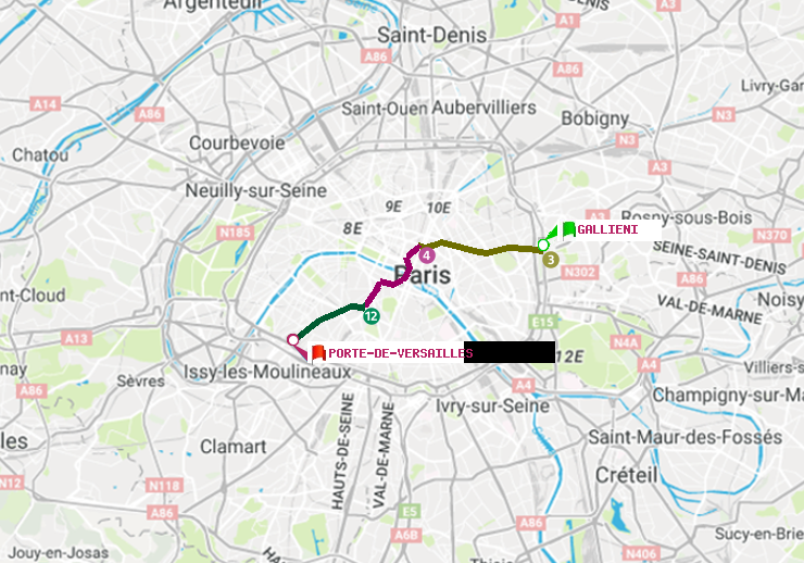 plan itinéraire ratp de Gallieni (Parc de Bagnolet) à Porte de Versailles