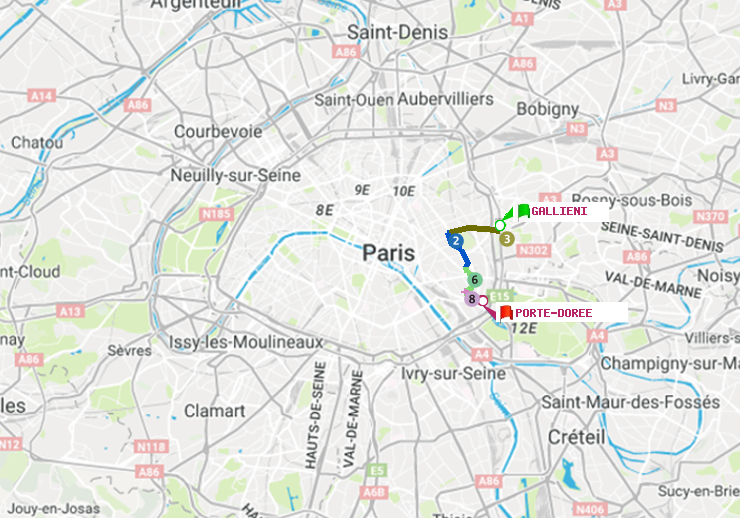 plan itinéraire ratp de Gallieni (Parc de Bagnolet) à Porte Dorée